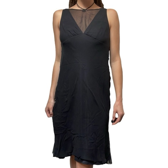 Laundry y2K Black Mesh High V-Neck Sleeveless Silk Midi Dress Women’s 8 Medium - Picture 11 of 11